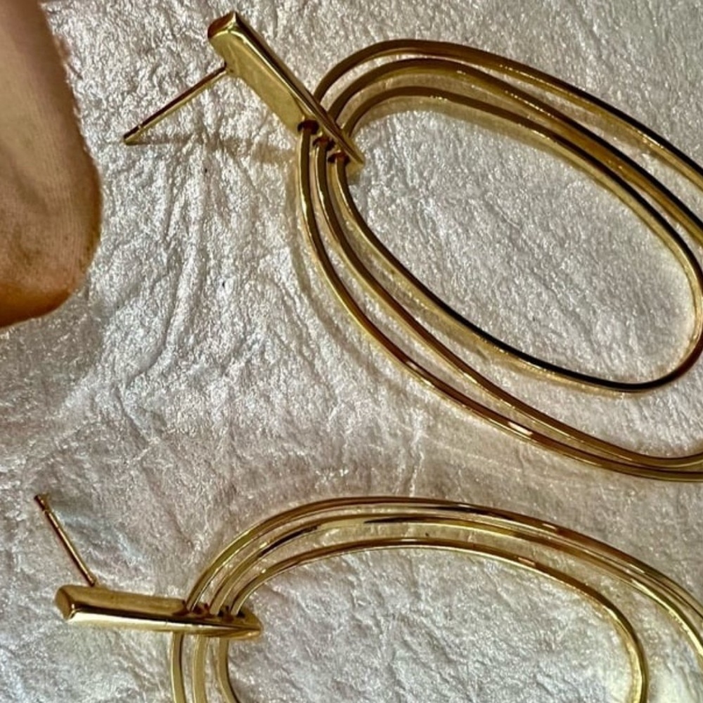 Large Gold Dangle Statement Earrings. Layered Gol… - image 5